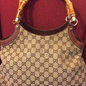 Authentic Gucci canvas bamboo purse